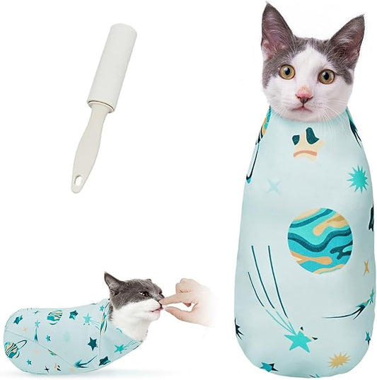 Cat Wrap for Cutting Nails, Self-Adhesive for Grooming, Anti-Scratch Cat Swaddle Wrap for Medicine, Nail Clipping, Teeth Brushing, Ear Cleaning
