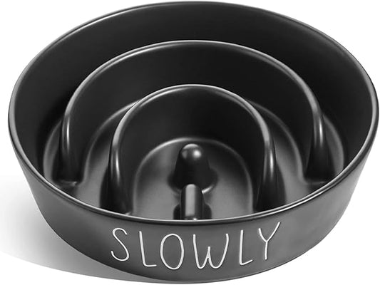 Ceramic Slow Feeder Dog Bowls Small Breed, 0.6 Cups Dog Food Dish for Fast Eaters, Puzzle Bowl for Small Dogs and Cats,Black