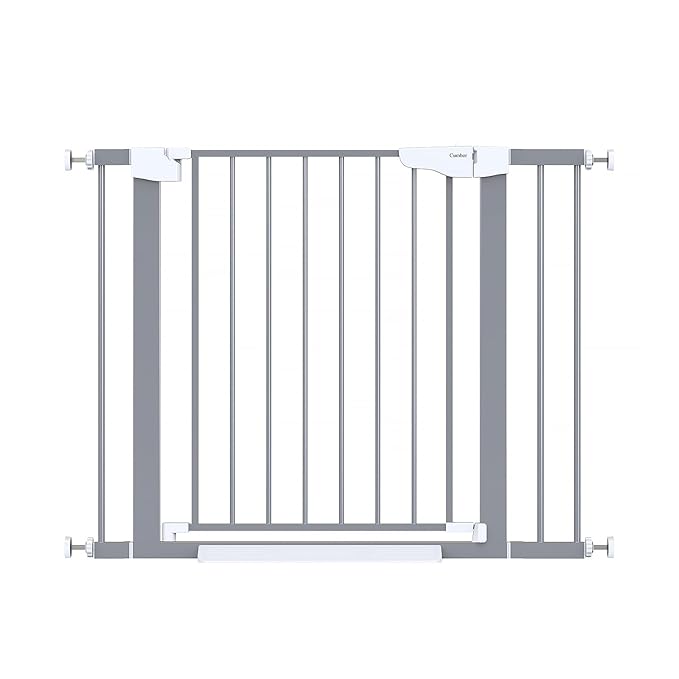 Cumbor 29.7"-40.6" Baby Gate for Stairs, Mom's Choice Awards Winner-Dog Gates for Doorways, Pressure Mounted Auto-Close Pet Gates for Dogs Indoor, Safety Child Gate with Easy Walk Thru Door, Gray