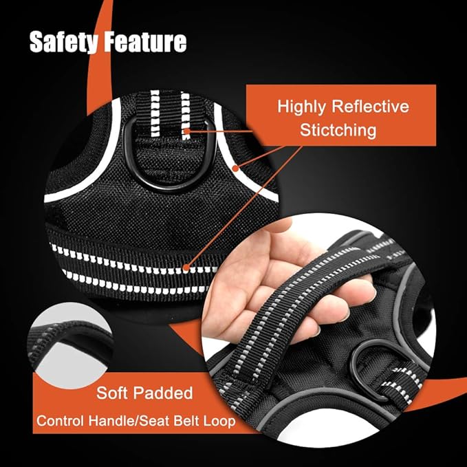 PHOEPET No Pull Dog Harnesses for Small Puppies Reflective Adjustable Front Clip Vest with 2 Metal Leash Attachment Hooks Soft Handle(S, Pink)