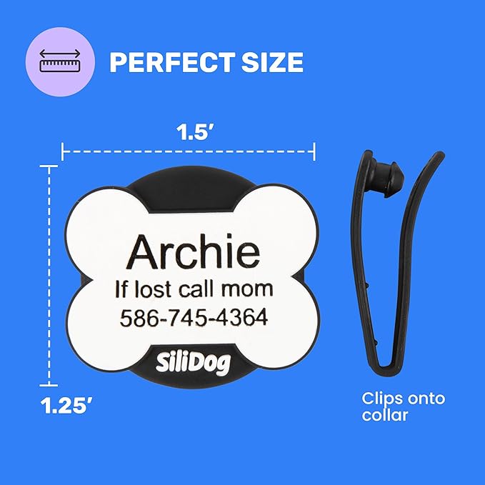 SiliDog AirTag Holder Silent Dog ID Tag – Personalized Engraved Silicone Pet Tag – Durable, Glow-in-The-Dark – Pink Bone