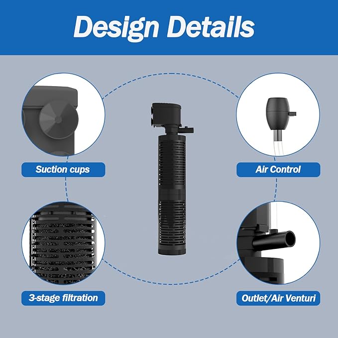 AquaMiracle True 4-Stage Fish Tank Filter, in-Tank Submersible Aquarium Filter Internal Fish Filter with Aeration, for 40-70 Gallon Aquariums