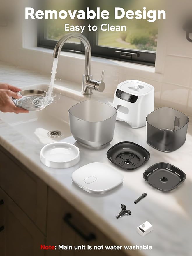 Automatic Cat Feeder and Water Fountain, 4L/16 Cups Timed Cat Dry Food Dispenser, 10s Meal Call, 20 Portions 6 Meals Per Day, 2L Cats Fountains for Drinking with Filter, Pet Feeder for Dog White