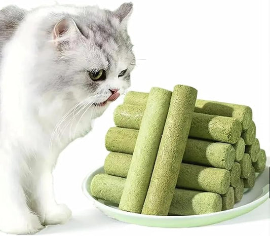 Cat Grass Teething Sticks for Hairball Removal & Teeth Cleaning, Chicken Flavored, Natural Dental Treats for Indoor Cats