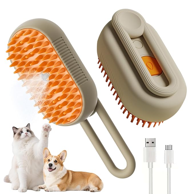 Cat Steam Brush for Shedding 4 in 1 Dog Brush with Steam Pet Hair Cleaning Brush Comb for Spray Pet Grooming for Long & Short Haired Pets Comb for Cats (Brown)