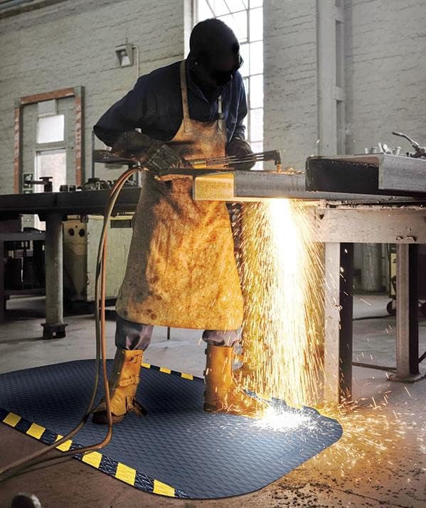 American Floor Mats Hog Heaven Premium 7/8" Black & Yellow Border 4' x 12' Nitrile Backed Anti-Fatigue Comfort Mat