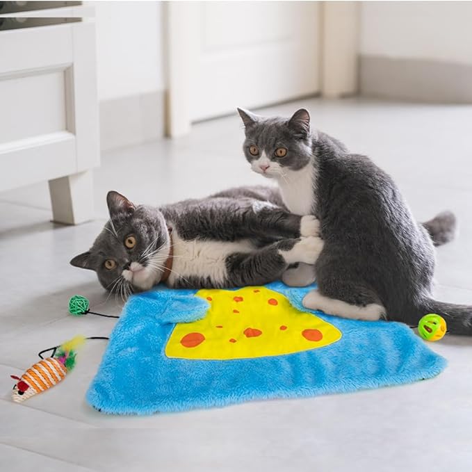 AWOOF Cat Mat, Cute Soft Catnip Mat, Cat Activity Mat Machine Washable Catnip Toys Interactive Cat Toys for Indoor Cats (Mouse Shape)