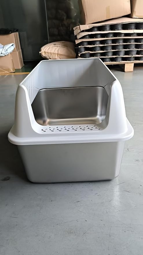 Cat Litter Box Stainless Steel XL with Lid, Enclosed Metal Extra Large Litter Box Pan High Sided with Scoop for Big Cats, Non-Sticky, Anti-Urine Leakage, Easy Cleaning