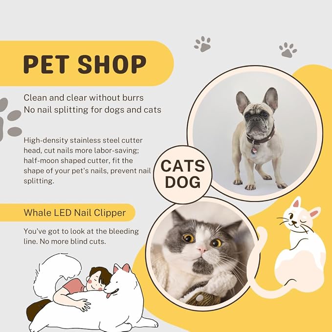 Cat Nail Clippers, Whale Shape Precision Trimming Tool, Ergonomic Non-Slip Handle, Safety Guard, Compact & Easy to Clean (Blue)