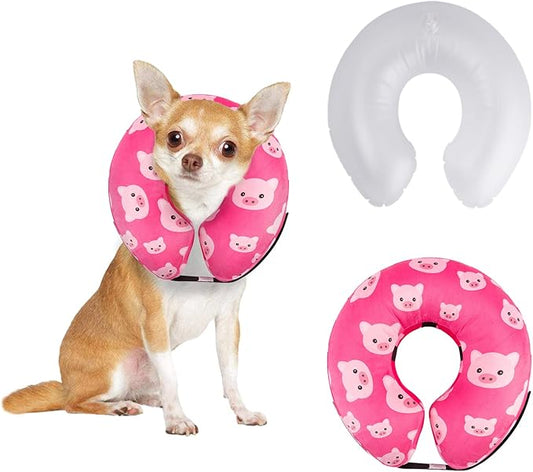 CuteBone Inflatable Soft Dog Cone with Removable Fleece Covers for Small/Medium/Large Dogs and Cats After Surgery GWB01S