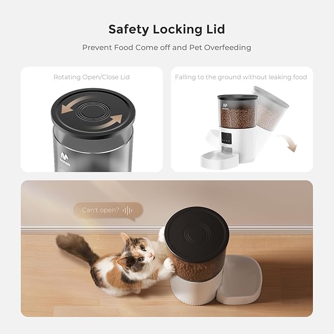 Automatic Cat Feeder - 3L Pet Dry Food Dispenser with Timed Programmable Portion Control, Dual Power Backup, Easy Set Up, 10 Meals Per Day for Cats and Puppies（Remote Not Supported）