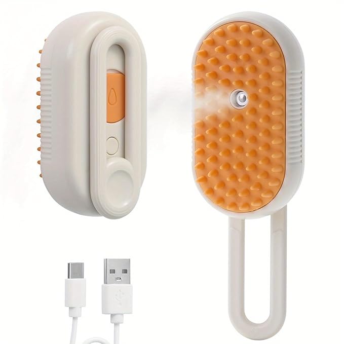 Cat Steam Brush for Shedding, 4 in 1 Rechargeable Steam Brush for Cats and Dogs, Anti-Static, Massage