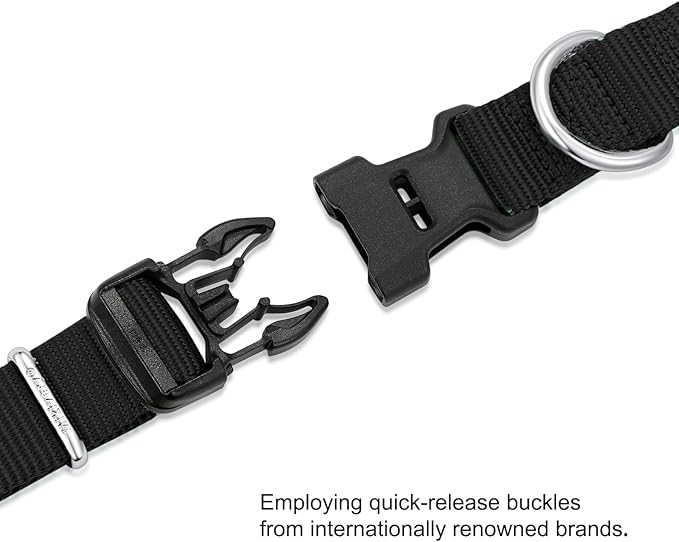 Mikivery Nylon Dog Collar with Quick Release Buckle Soft Adjustable Sturdy for Small Medium Large Dogs Black,M