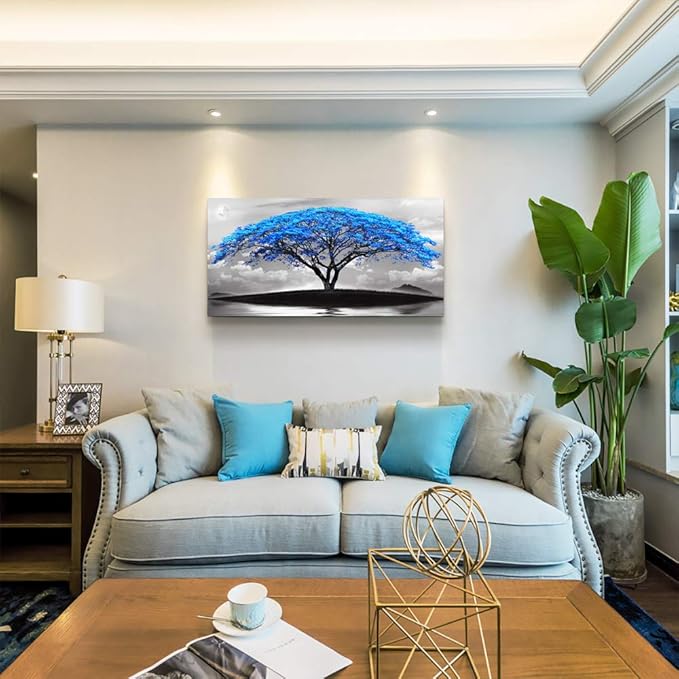 canvas wall art for living room bathroom Wall Decor Black and white landscape Blue tree moon painting to Hang Home Decorations for office bedroom kitchen Works canvas Prints pictures 20" x 40"inch