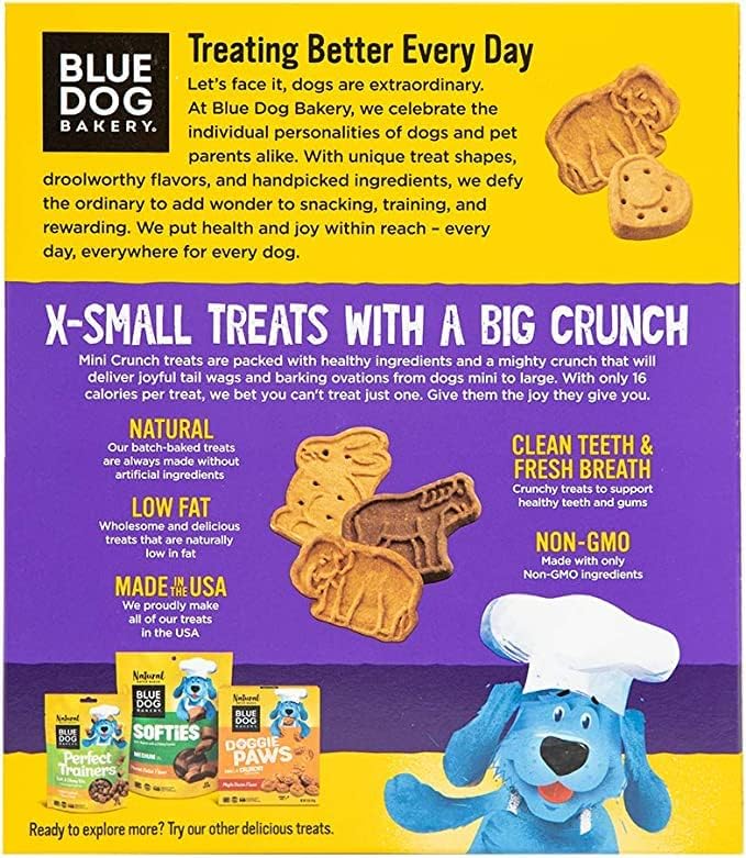 Blue Dog Bakery Natural Dog Treats, Mini Crunch, Assorted Flavors, 16.2oz, 3 Count