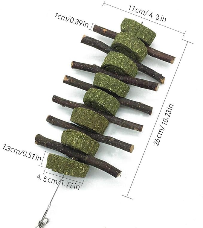 Bunny Chew Toys for Teeth, Organic Apple Wood Molar Sticks with Timothy Hay Circles for Bunny Chinchilla Guinea Pig Hamsters Holland Lop Prairie Dogs Squirrels Gerbils, Improves Dental Health