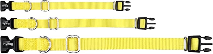 Hyhug Pets Solid Color Classic Regular Heavy Duty Basic Collar for Large Dogs, Unique Design Adjustment Triglide Slide (Buckle) Can Attached Name Tag Accessories. (Large, Illuminating Yellow)