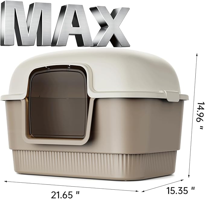 Cat Litter Box with Litter Mat and Scoop,High Wall Enclosed Cat Litter Boxes for Anti-Leakage, Covered Kitty Litter Box with Handle and Buckles for Portability and Privacy, Odor Control (Brown)