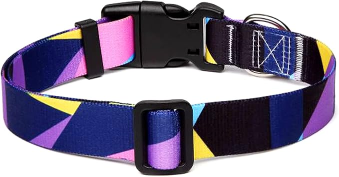 Mercano Adjustable Dog Collar - Special Design Patterns, Soft Nylon Comfortable Sturdy Pet Collar for Small Medium Large Dogs (L, Geometry Purple)