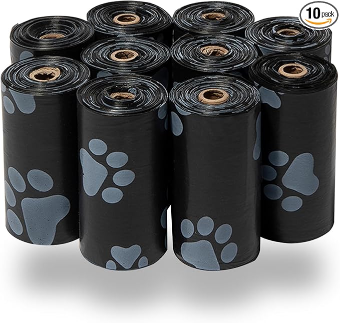 Best Pet Supplies Dog Poop Bags (150 Bags) for Waste Refuse Cleanup, Doggy Roll Replacements for Outdoor Puppy Walking and Travel, Leak Proof and Tear Resistant, Thick Plastic - Black