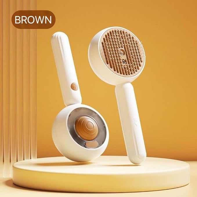 Cat steam brush for indoor cats features blue light technology,combining a dog steam brushes,ideal for the pets steam brushes for dogs and cats,and pet spray hair removal comb user BROWN