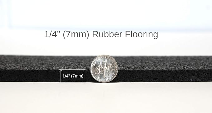 American Floor Mats 1/4in (7mm) Thick Solid Black 4' x 8' Heavy Duty Rubber Rolls, Protective Exercise Mats, Home Gym Rubber Flooring