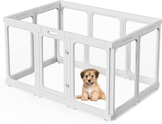 Clear Acrylic Dog Playpen with Door, for Puppy Cat Rabbit Transparent Pet Pen, Dog Playpen Indoor, Dog Fence, Easy Assemble & Cleaning Dog Pen for Small & Medium Dogs (29.5“ Height, 10PCS)