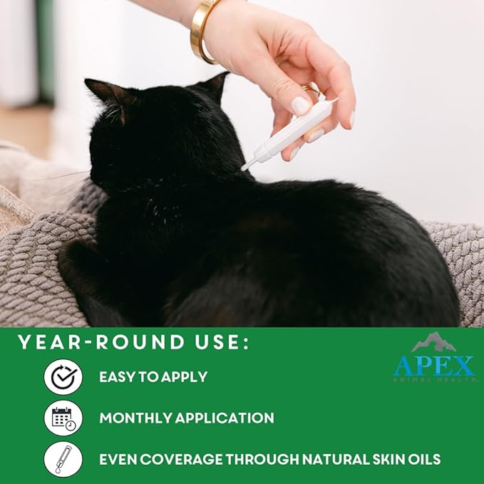 Apex Plus Flea Treatment for Cats, 1.5+ lbs | 3-Month Supply | Cat Flea and Tick Treatment Drops | 24-Hour Activation, Waterproof, 30-Day Protection