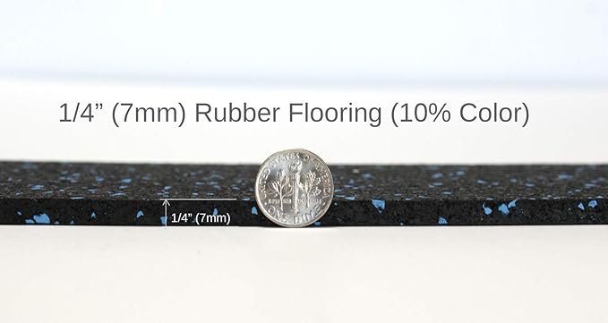 American Floor Mats 1/4in (7mm) Thick 10% Blue/Grey 4' x 50' Heavy Duty Rubber Rolls, Protective Exercise Mats, Home Gym Rubber Flooring
