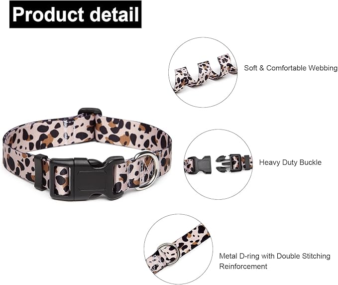 Mercano Adjustable Dog Collar - Special Design Patterns, Soft Nylon Comfortable Durable Pet Collar for Small Medium Large Dogs (M, Leopard)