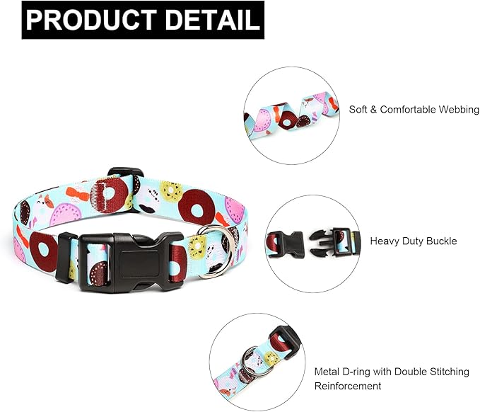 Mercano Adjustable Dog Collar - Special Design Patterns, Soft Nylon Comfortable Durable Pet Collar for Small Medium Large Dogs (M, Blue Cookie)