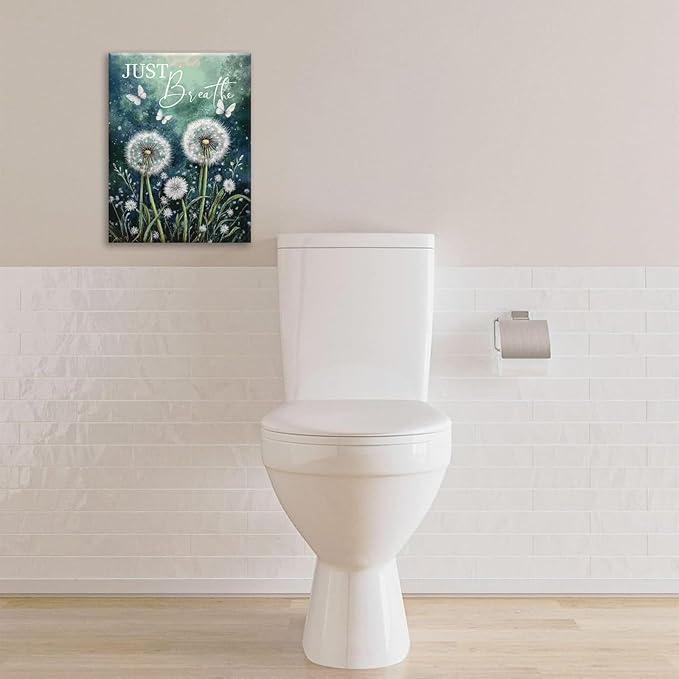 Dandelion Pictures Wall Art, Farmhouse Floral Bathroom Wall Decor, Rustic Inspirational Framed Painting Butterfly White Flower Canvas Artwork for Bathroom Bedroom Living Room Decorations 24"L x 16"W