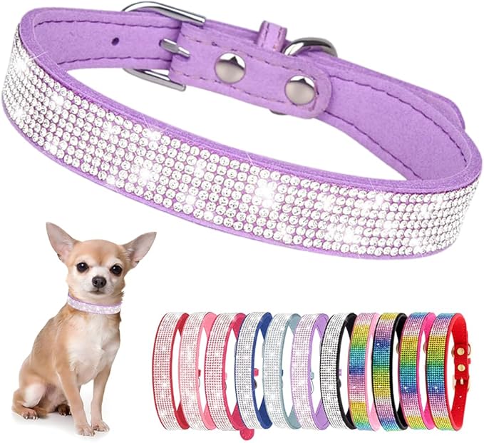 Rhinestone Dog Collar for Small Dogs, Bling Diamond Fancy Crystal Glitter Pretty Jewel Pet Puppy Collars for XXS XS Small Medium Large Breed Girl Dogs Female Cats Kitten, Purple XXL