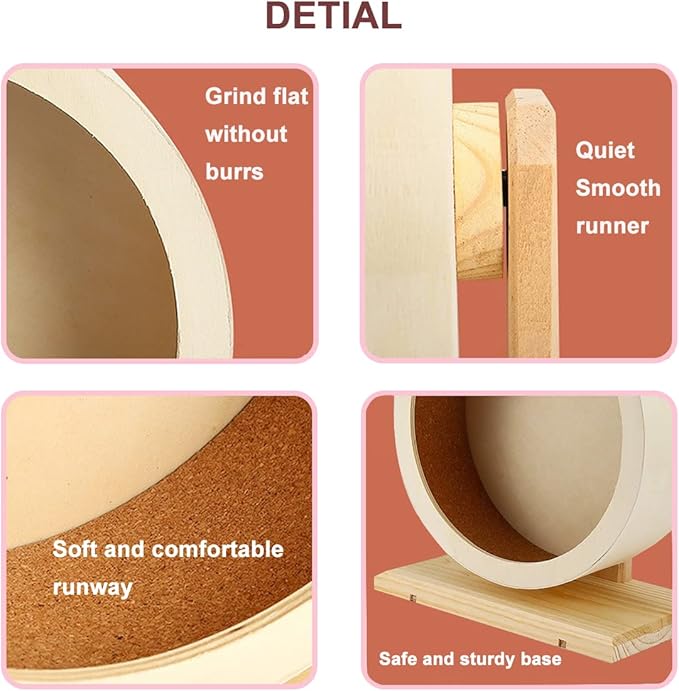 antiai Hamster Wooden Silent Wheel, 12 Inch Small Animal Exercise Wheel Accessories, Quiet Spinner Hamster Running Wheels Prevent Depression Toys for Hamsters, Gerbils, Mice and Other Small Pets (XL)