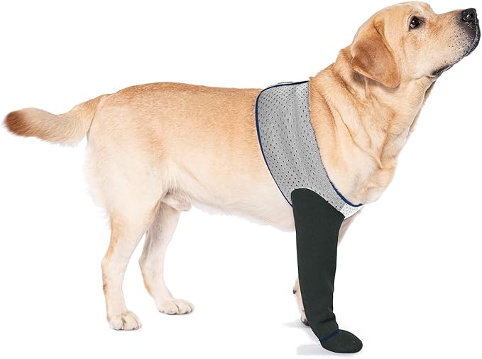 COODEO Dog Socks to Prevent Licking Paws, Healing Boots & Paw Protectors with Non-Slip Bottoms for Wound Protection, Waterproof Sleeve Shoes for Licking（Grey，2XL_Left