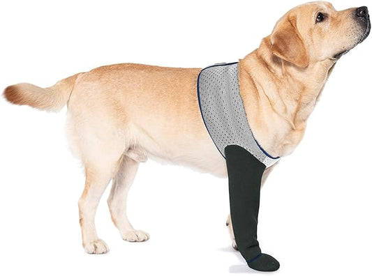 COODEO Dog Socks to Prevent Licking Paws, Healing Boots & Paw Protectors with Non-Slip Bottoms for Wound Protection, Waterproof Sleeve Shoes for Licking（Grey，XL_Left