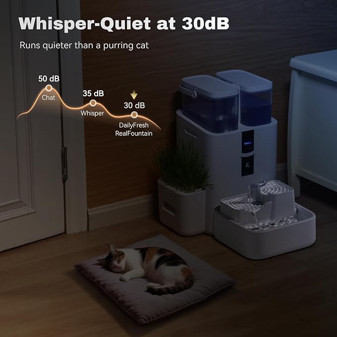 Daily Fresh Cat Water Fountain 10L/338oz Self Filling and Cleaning, Pet Water Dispenser with Filter System for Dogs, 5G Wi-Fi Smart Bowl Wastewater Separation & No Slimy with Quiet Pumps