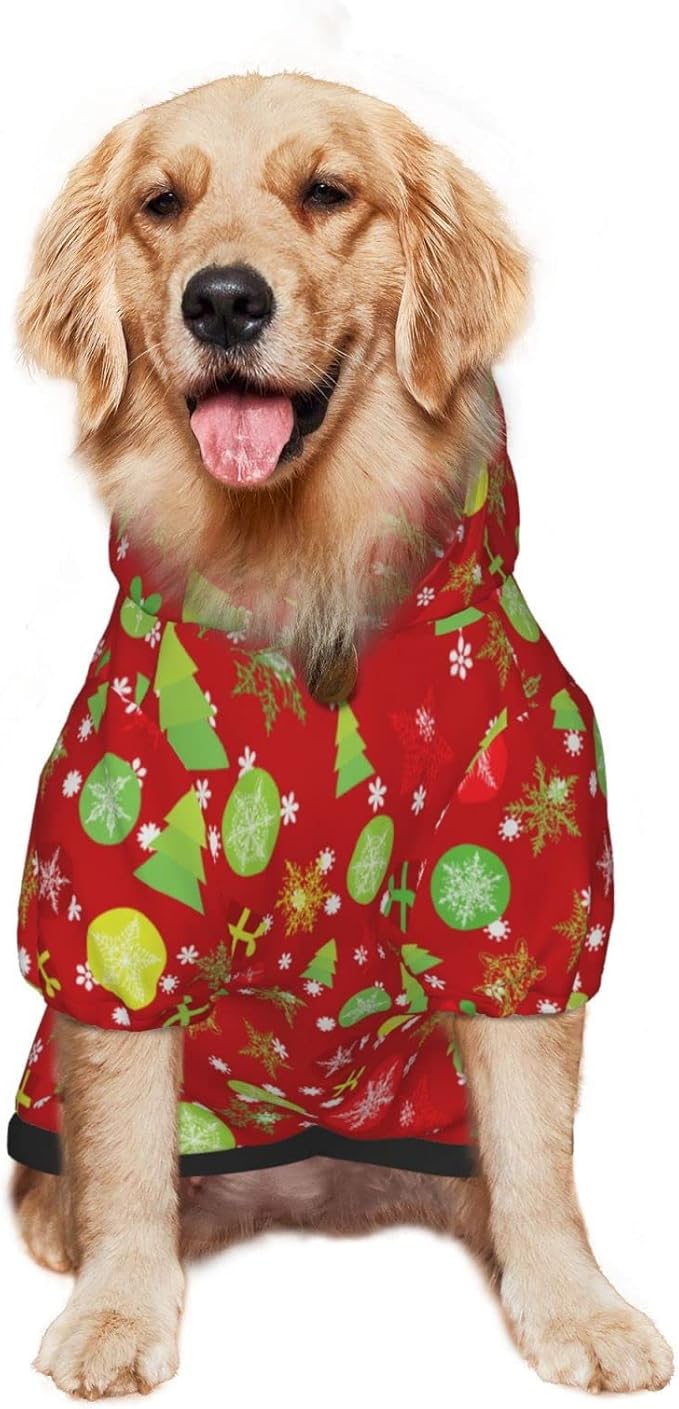 Christmas Tree Print Hoodie,Christmas Cosplay Dog Clothes with Pocket and Hat Winter Clothes Sweaters Xx-Large