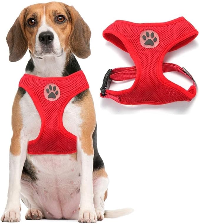 BINGPET No Pull Dog Harness for Small Medium Dogs,All Weather Mesh Step in Vest Harness for Small Dogs,Breathable Mesh Puppy Cat Harnesses,Step-in Air Dog Harness for for Small Dogs,Red,Medium