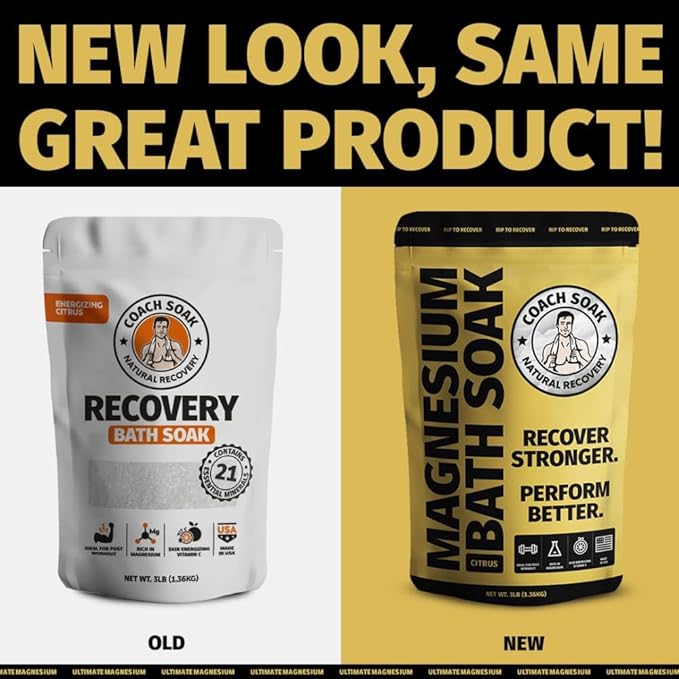 Coach Soak Recovery Bath Soak - Faster Absorption Than Epsom Salt for Pain - Rejuvenating Magnesium Flakes with 21 Minerals, Essential Oils & Bath Salts, 3lbs (Energizing Citrus)