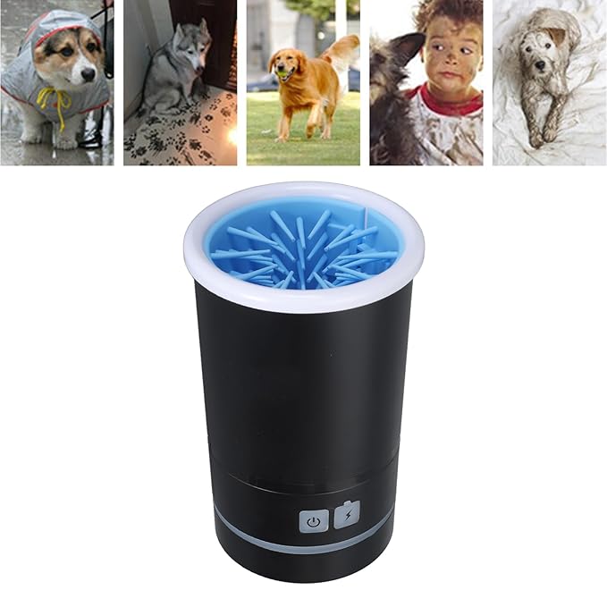 Automatic Dog Cleaner, Soft Electric Washer USB Rechargeable Portable Cleaner Cup, Dog Foot Cleaning Machine for Small to Medium Dogs Cats (Black White)