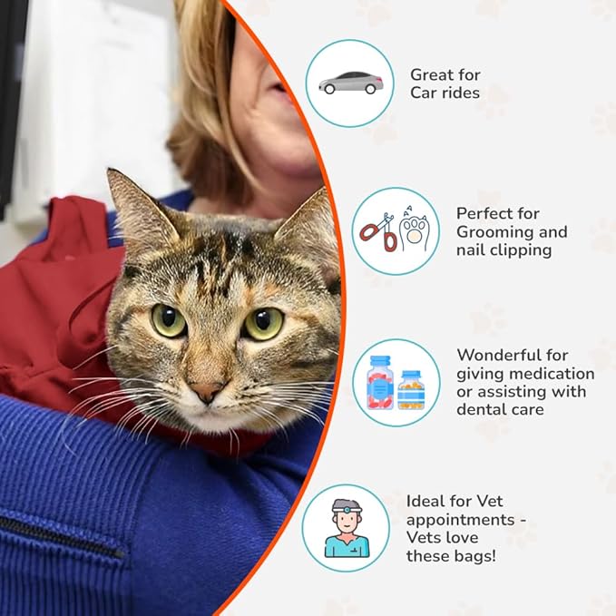 Cozy Comfort Carrier - X-Small Soft Red Cat Carrier and Cat Restraint Bag for Nail Trimming, Vet Visits, Medication Administration, Dental Care, and Travel