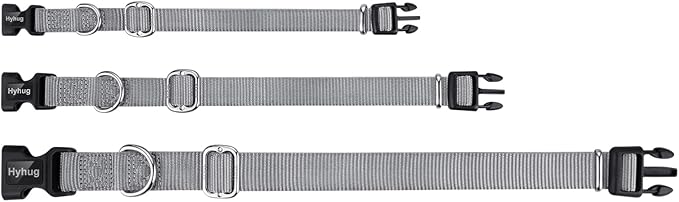 Hyhug Pets Solid Color Classic Regular Heavy Duty Basic Collar for Large Breeds Dogs, Unique Design Adjustment Triglide Slide (Buckle) Can Attached Name Tag Accessories. (Large, Sleet Gray)