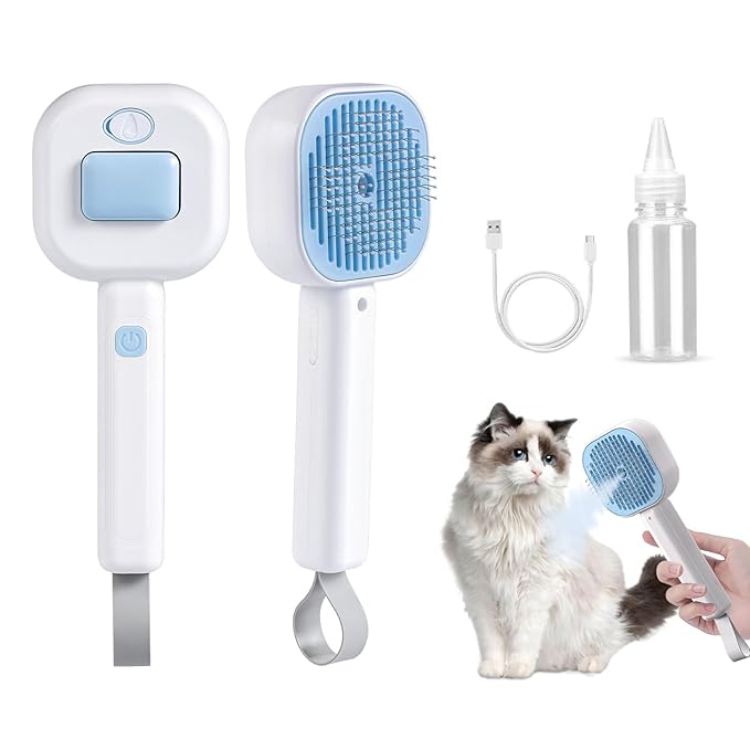 Cat Steam Brush，3 In 1 combs for indoor cats，pet steam brush for shedding,Dog shedding for Long and Short Hair Dogs and Cats Pet Grooming Brush Remove Tangled Loose Hair (Blue)