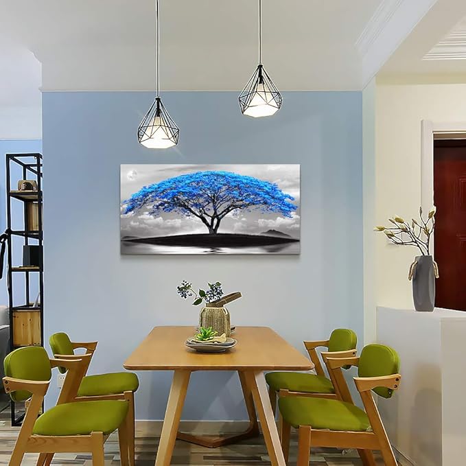canvas wall art for living room bathroom Wall Decor Black and white landscape Blue tree moon painting to Hang Home Decorations for office bedroom kitchen Works canvas Prints pictures 20" x 40"inch