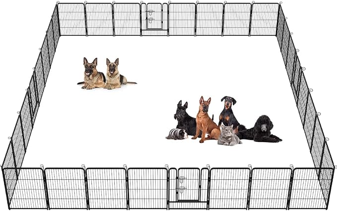 BestPet Dog Playpen Indoor 32 inch 32 Panels Metal Dog Pen Pet Dog Fence Outdoor Exercise Pen with Doors,Pet Puppy Playpen for RV Camping Yard, Black