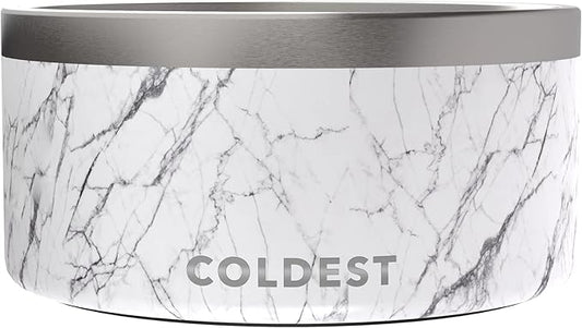 Coldest Dog Bowl - Anti Rust Metal, Non Slip, 3 Layers Insulated Stainless Steel Dog Bowls - Spill Proof & Heavy Duty - Water Bowl for Dogs, Cats & Pets, Dish Washer Safe (200 oz, Carrara Marble)