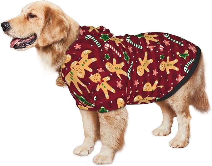 Christmas with Gingerbread Men, Candies Hoodie,Christmas Cosplay Dog Clothes with Pocket and Hat Winter Clothes Sweaters XXX-Large