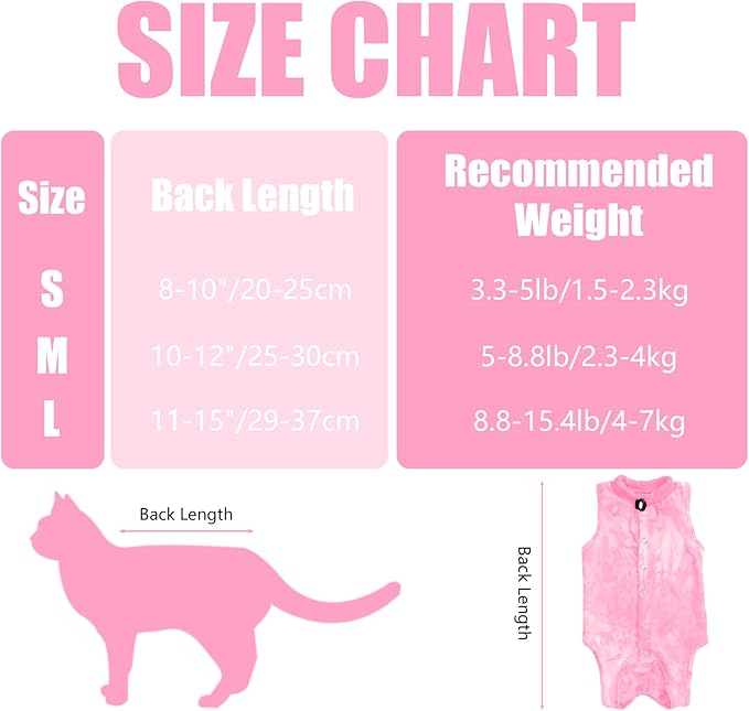Cat Recovery Suit for Male and Female Surgical Post Surgery Soft Cone Onesie Tie Dye Cats Shirt Clothes Neuter Licking Protective Diapers Outfit Cover Kitten Spay Collar Alternative(Pink, M)
