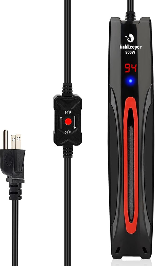fishkeeper 800W Submersible Aquarium Heater for 80-220 Gal Fish Tanks (Run-Dry/Overheat/Low-Temp Protection)(Precision Electronic Smart Thermostat)(Adjustable Temperature) Ultra-Safe Fish Tank Heater
